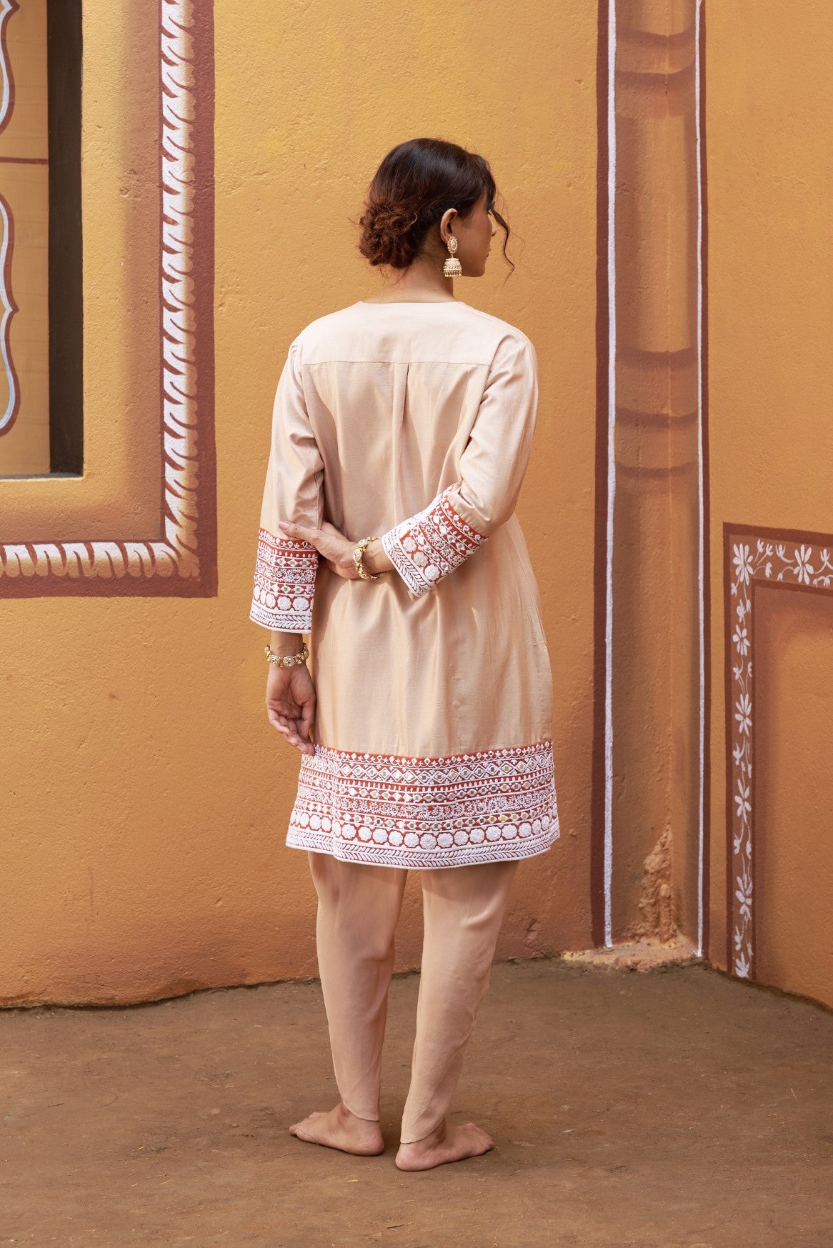 half and half beige kurta with tulip pants image 4