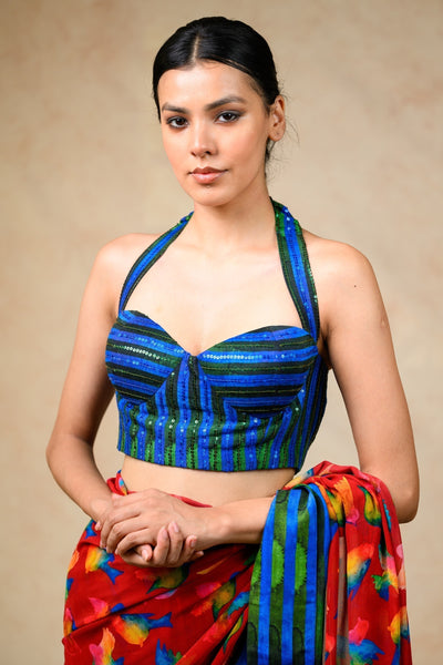 Hand Embroidered Blouse With Saree image 9