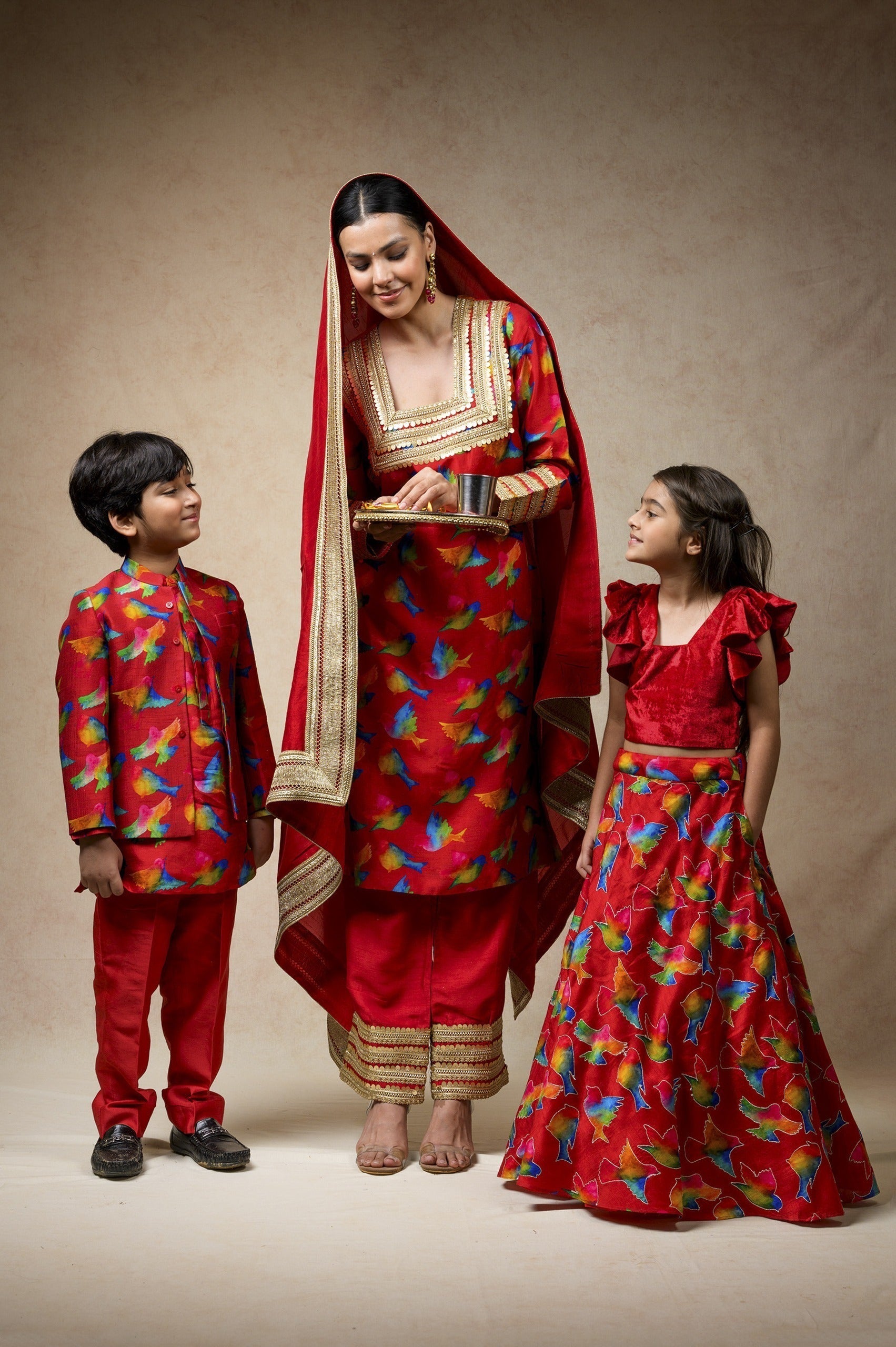 Birds print twinning set for Mom + Daughter + Son image 11