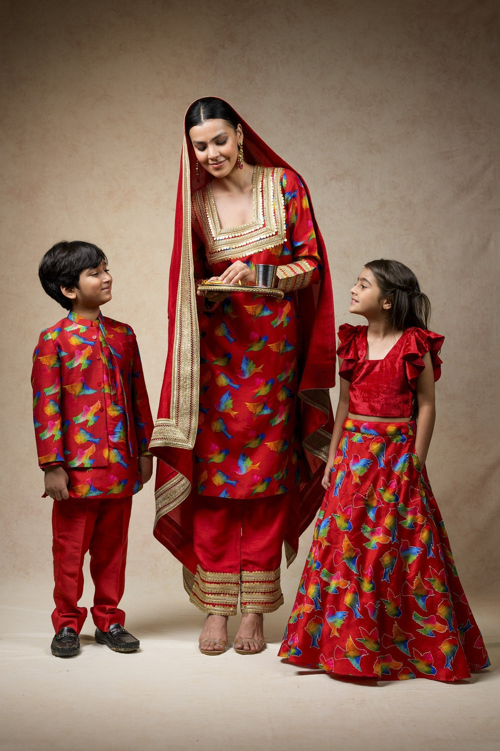 Birds print twinning set for Mom + Daughter + Son image 11