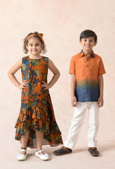 Squash color silk sibling set for Sister + Brother image 0