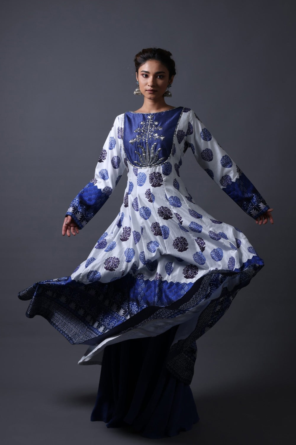 Hand Embroidered Kalidar Anarkali With Sharara And Dupatta image 6