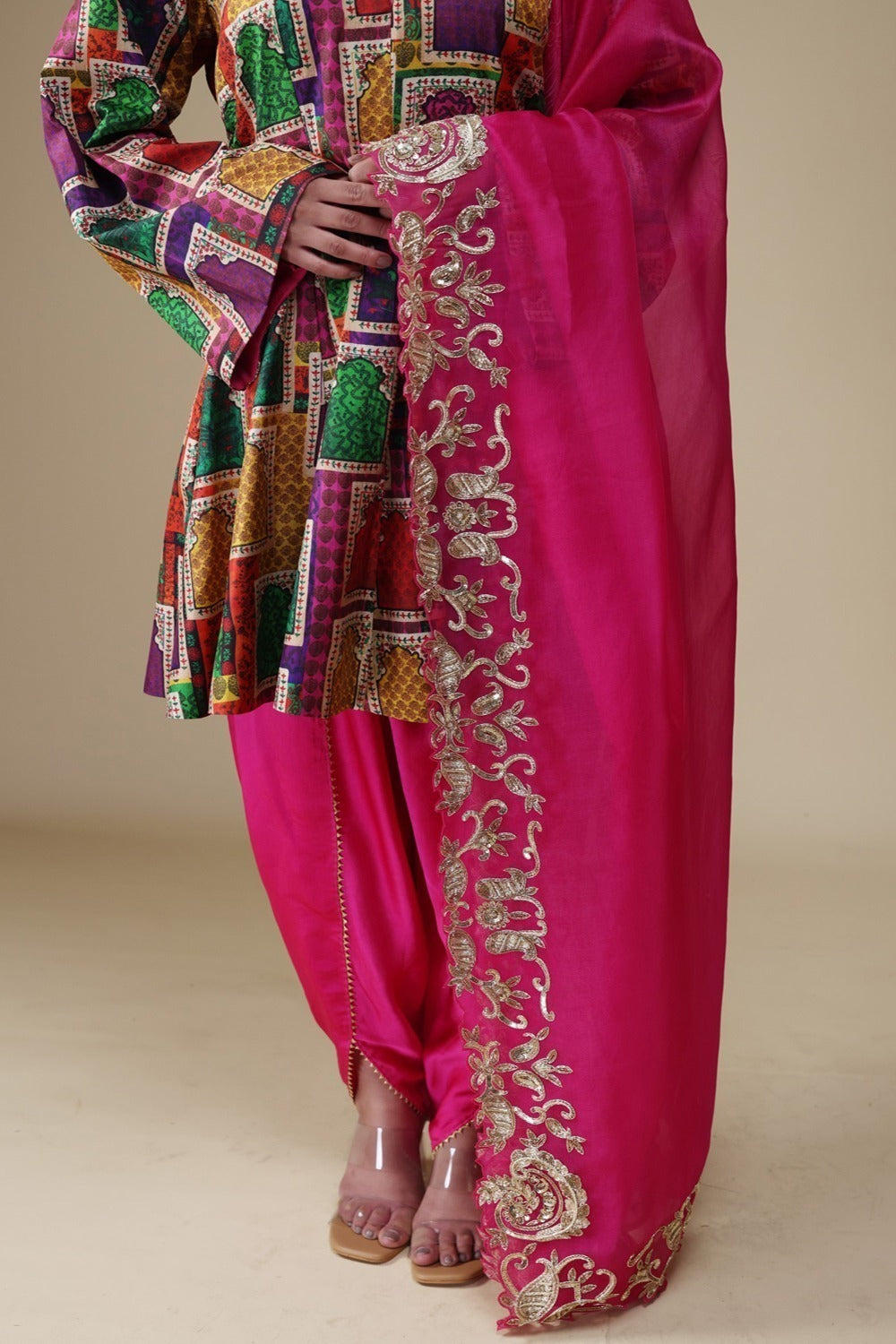 Kalidar Kurti With Tulip Pants And Heavy Hand-Embroidered Zardosi Work Dupatta image 5