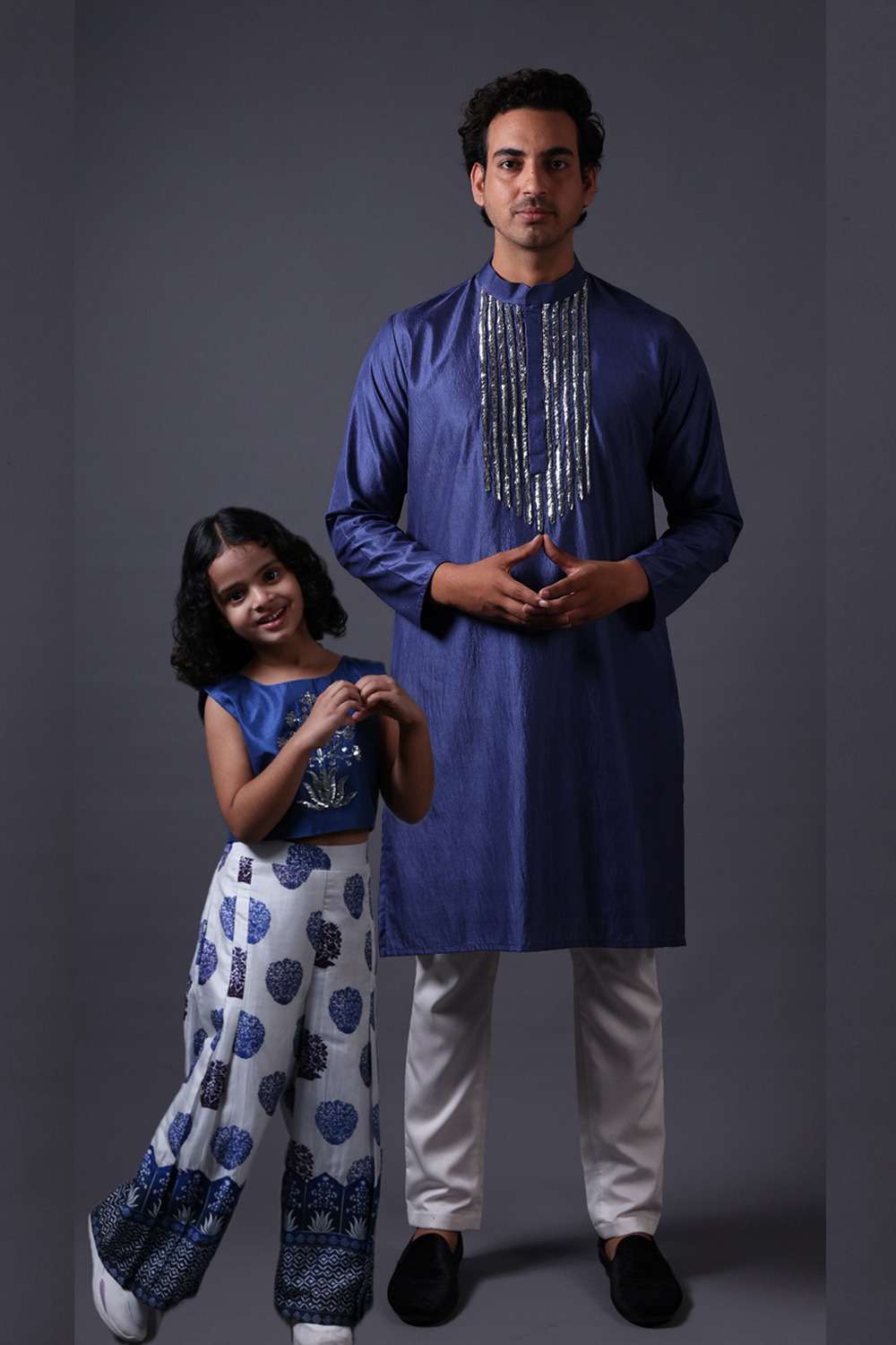 Neeli buti Hand Embroidered twinning set for Father + Daughter image 0