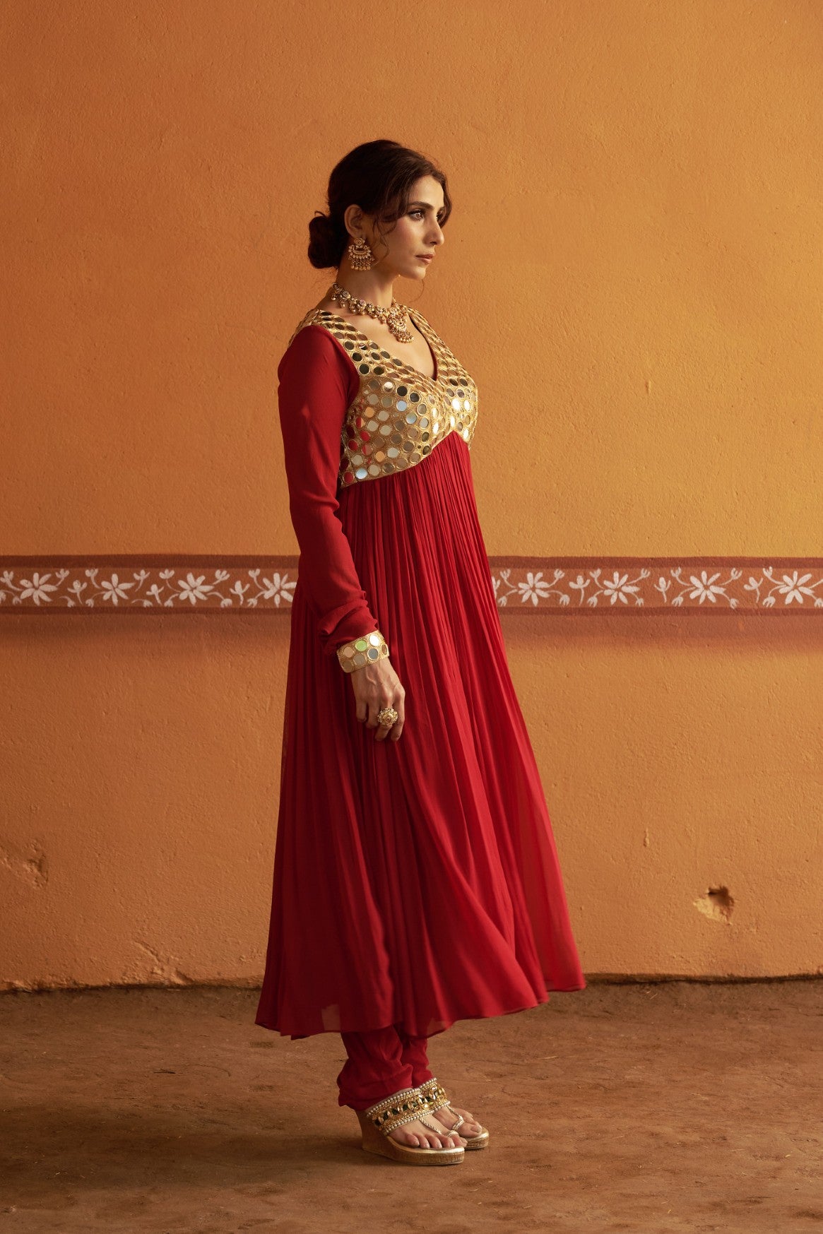 Hand-Embroidered Anarkali with twin dupatta image 7