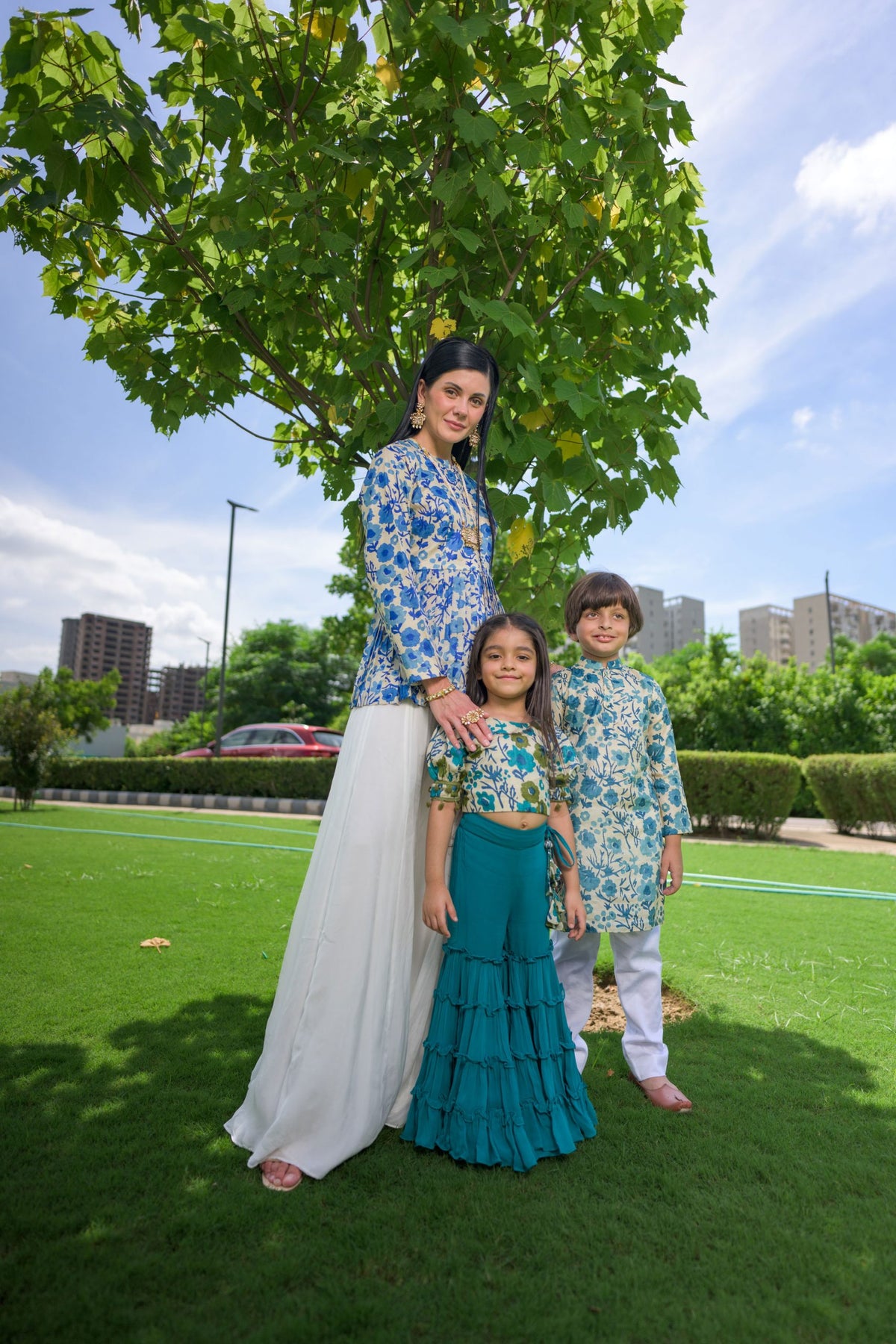 Tussar Silk Set for Mom + Daughter + Son image 0