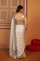 Hand embroidered mirror blouse with saree image 2