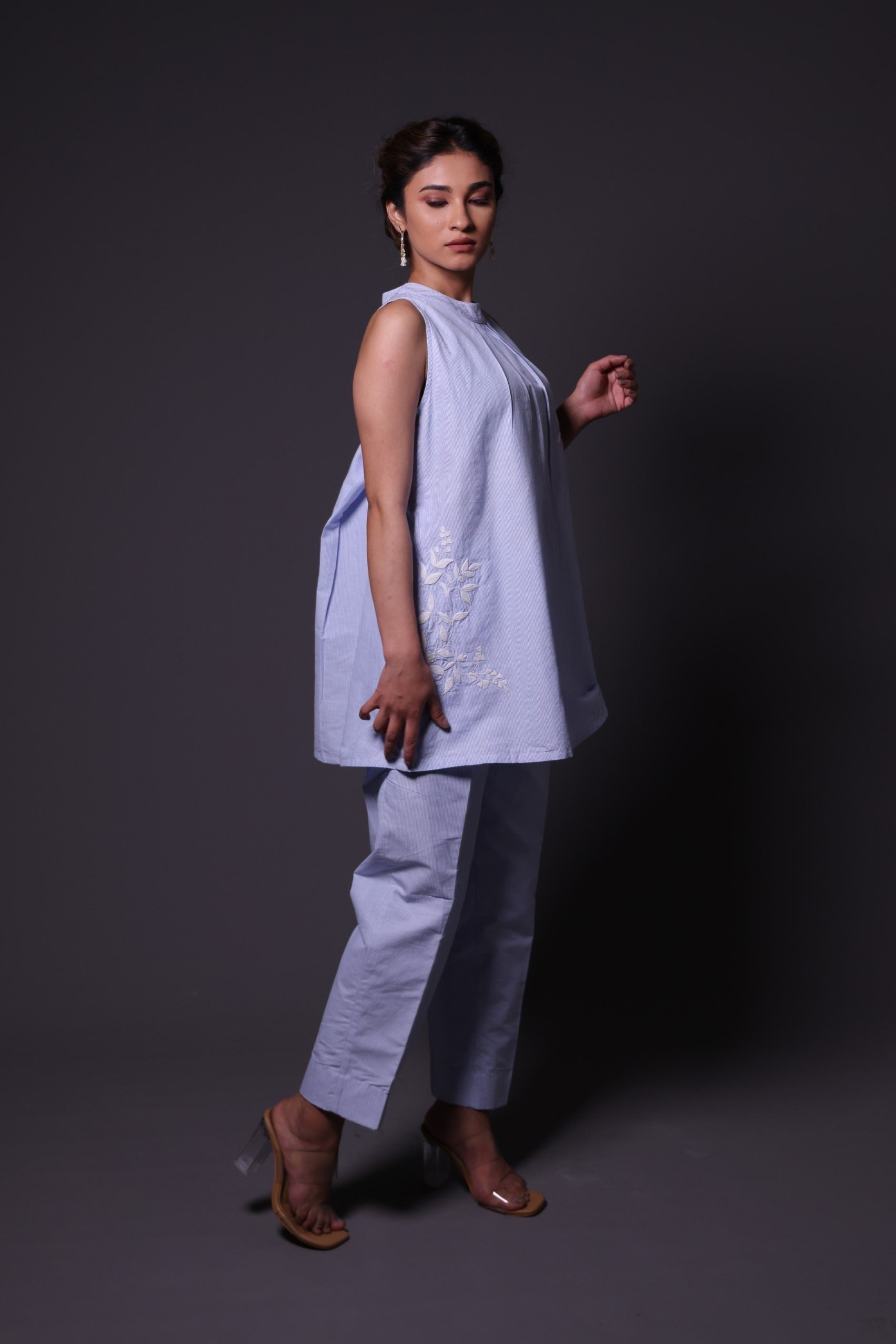 Blue and White Stripes Coord Set with Embroidery image 2