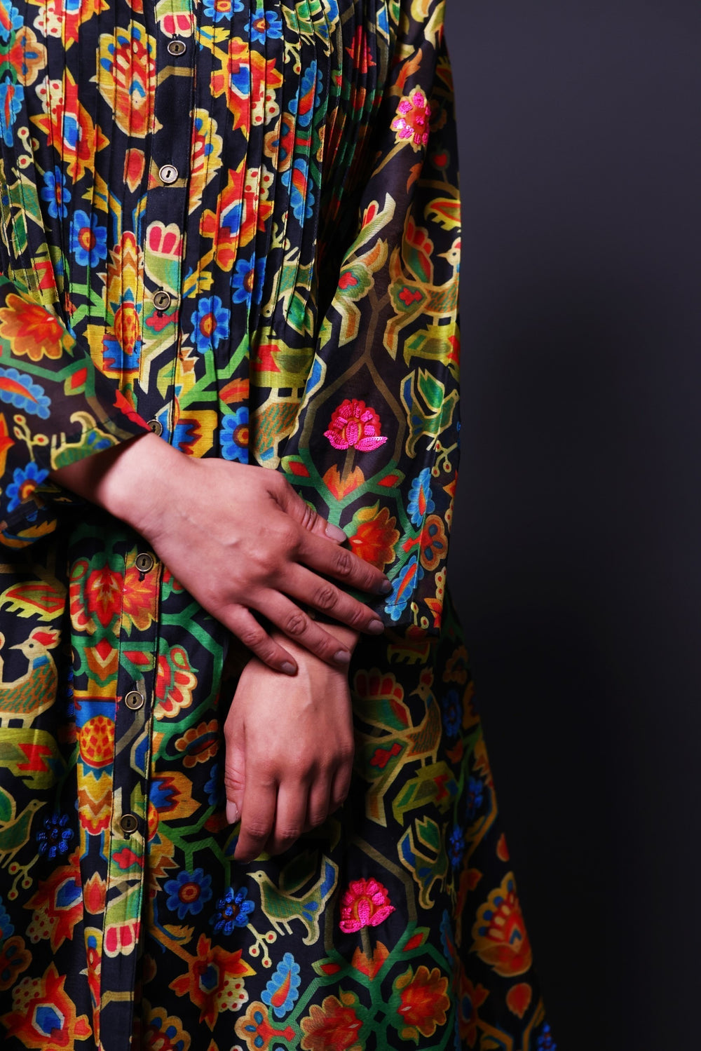 Printed Pin-Tuck Kurti with Hand Embroidery image 5