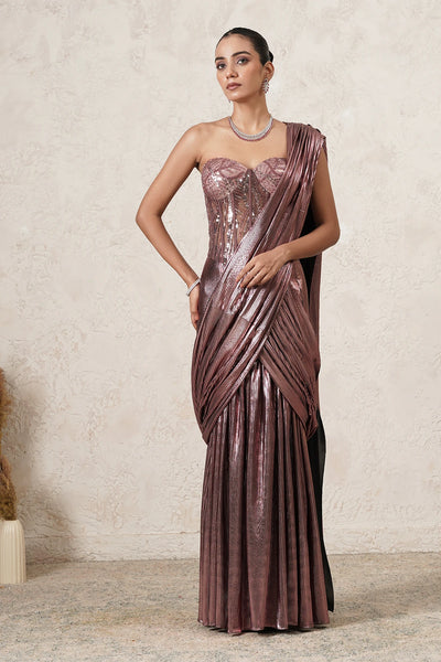 Masoom embroidered corset blouse with Metallic Pre-Draped Saree