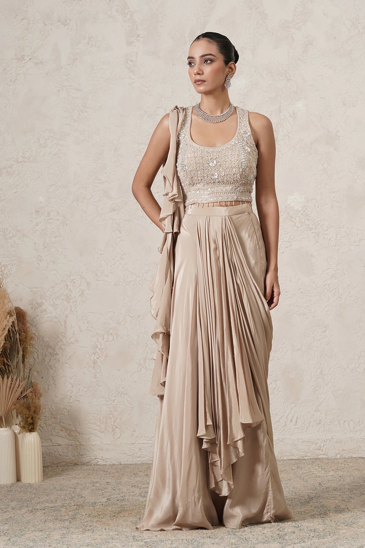 Lehar Ruffle Pre-Draped Saree with Sequin Blouse