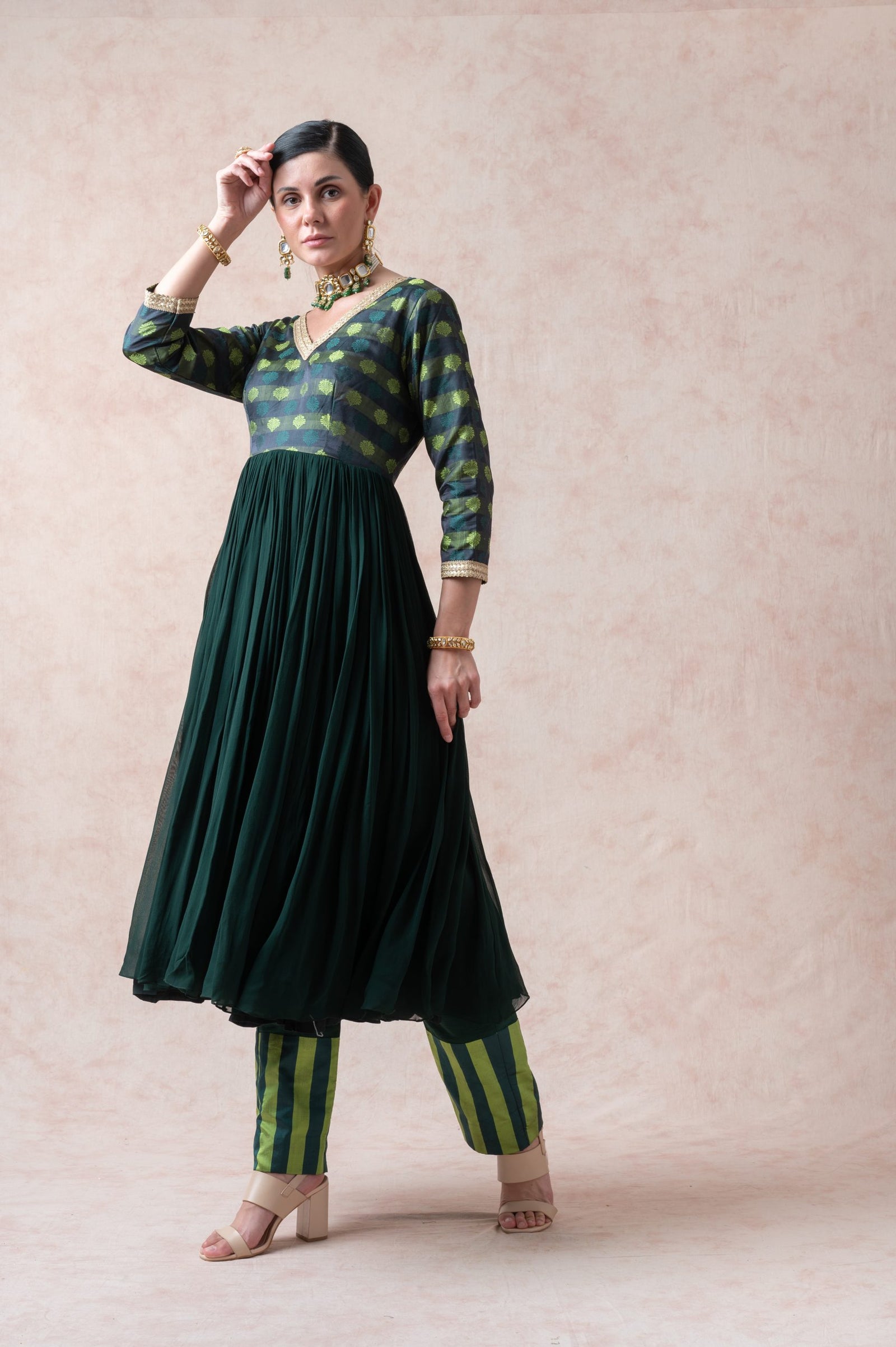 Tanchoi Silk Anarkali with palazzo, dupatta image 3
