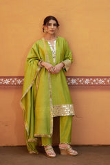 Dhani green mirror work kurta set image 3