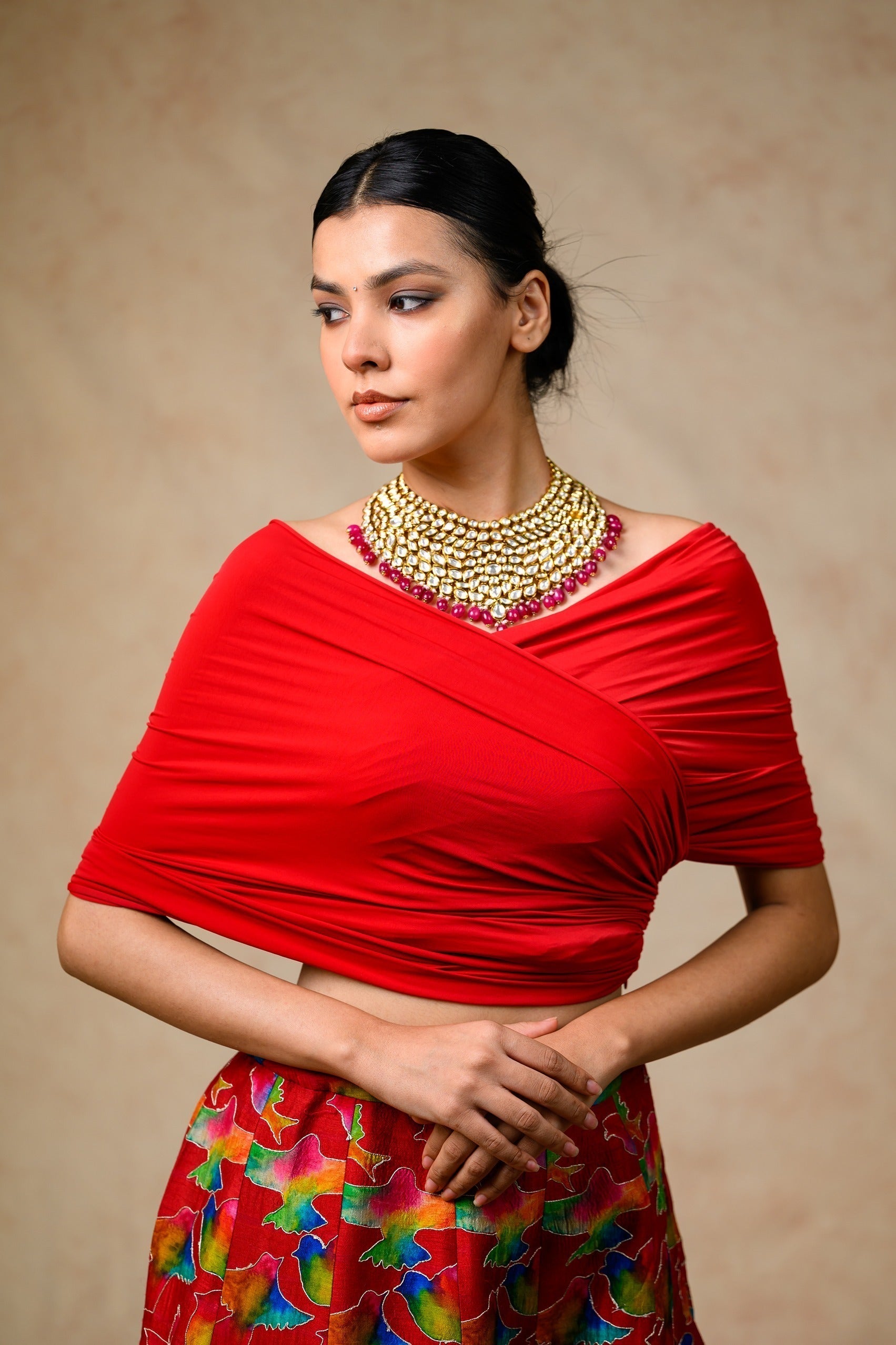 Hand Embroidred Lehenga With Drape Blouse And Feather Dupatta image 8