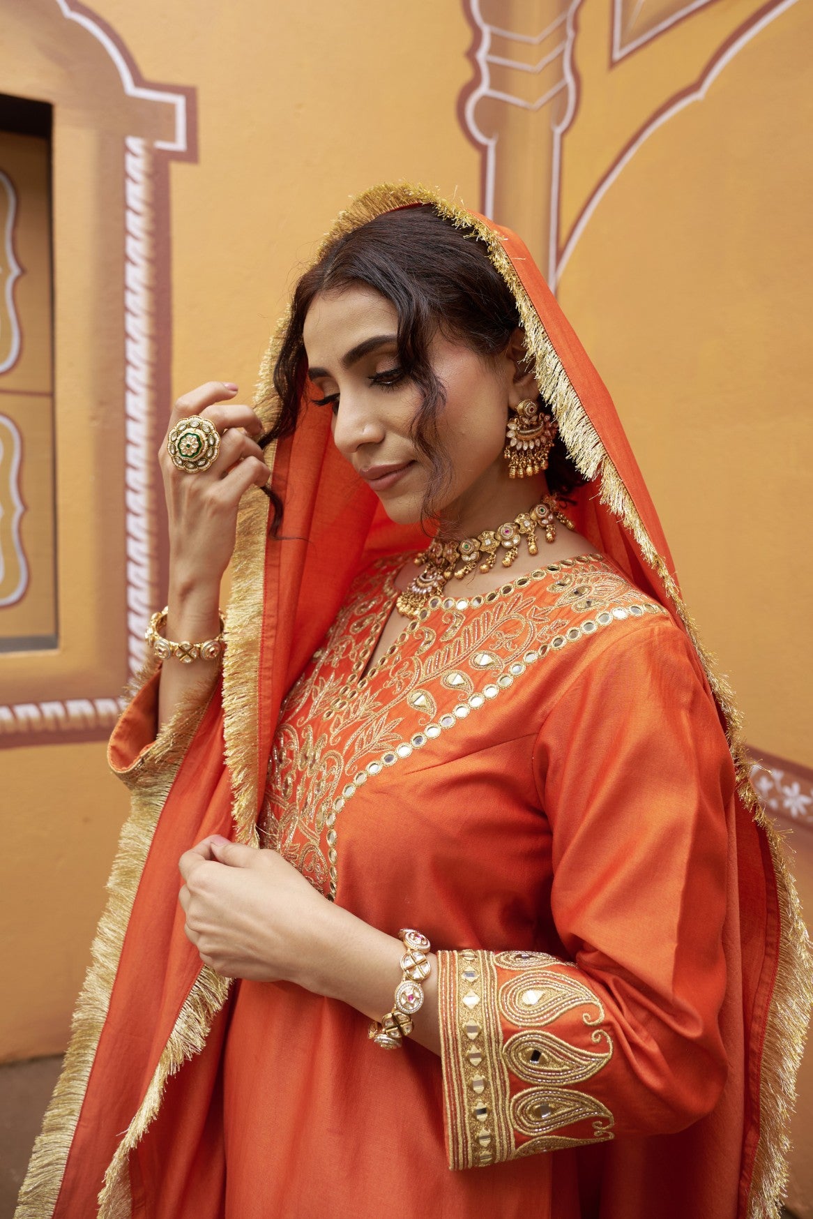 Hand embroidered katdana work kurta set with dupatta image 3