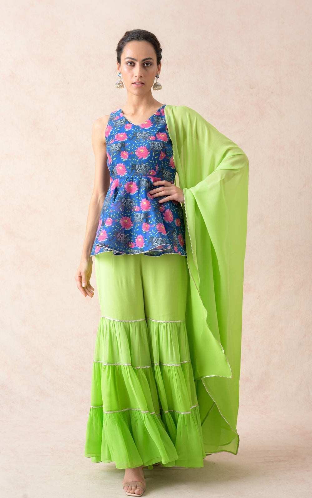 Peblum kurti with gharara, dupatta image 7