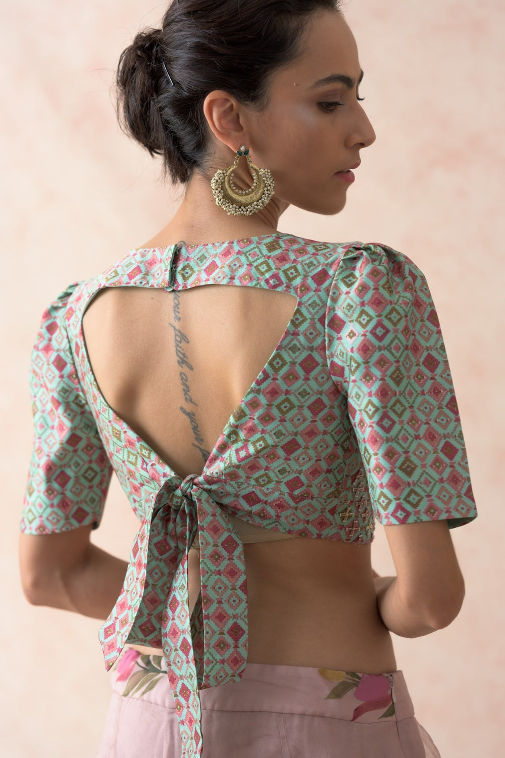 Embroidered blouse with organza lehenga, dupatta image 12