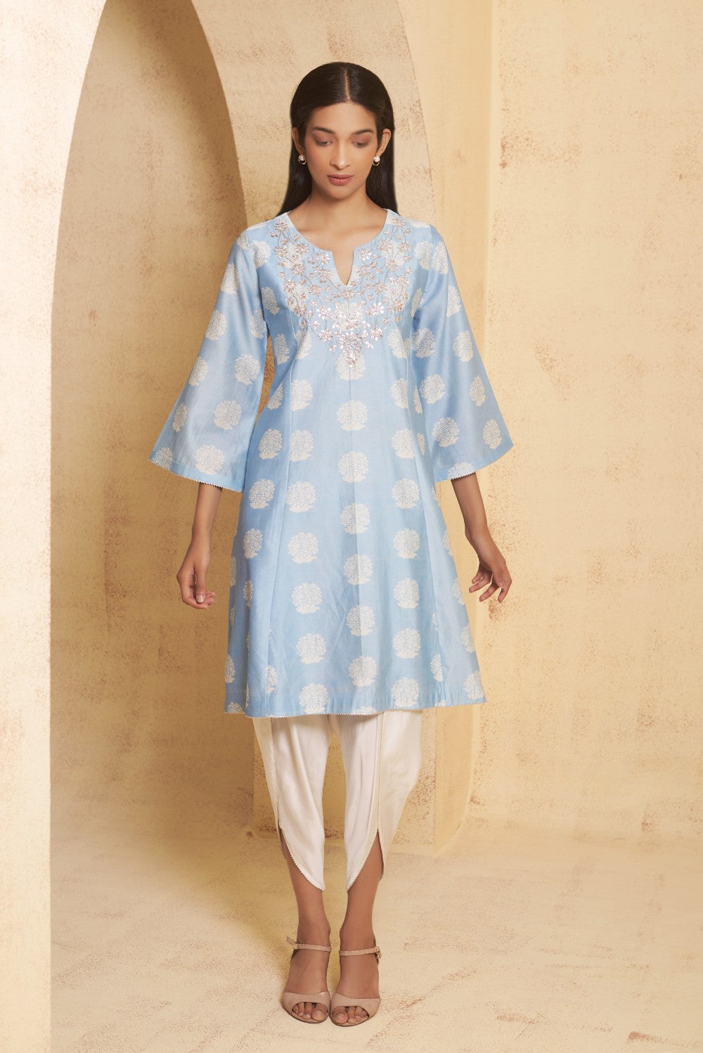 Hand Embroidered Short Anarkali with tulip pant image 4