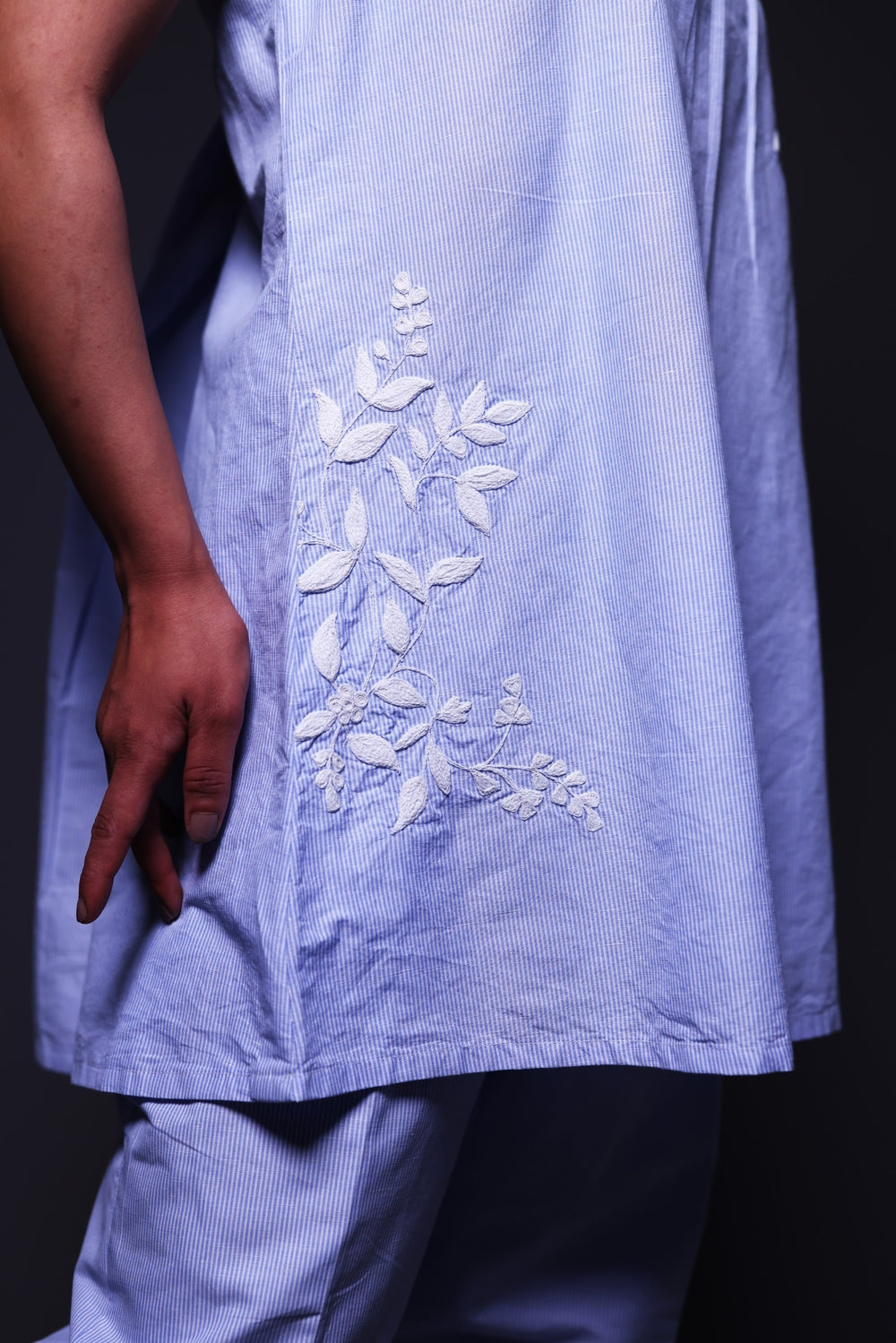 Blue and White Stripes Coord Set with Embroidery image 4