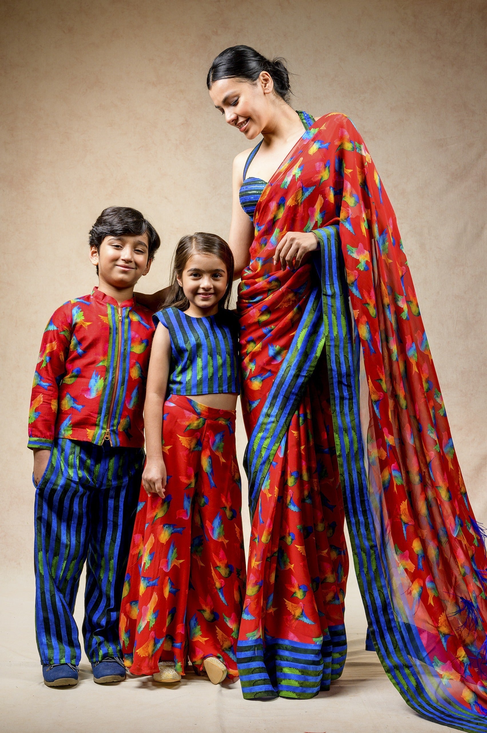 Birds print hand embroidered twinning set for Mom + Daughter image 17