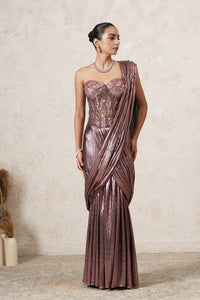 Masoom embroidered corset blouse with Metallic Pre-Draped Saree