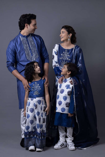 Neeli buti Hand Embroidered twinning set for Mom + Father  + Daughter + Son image 0