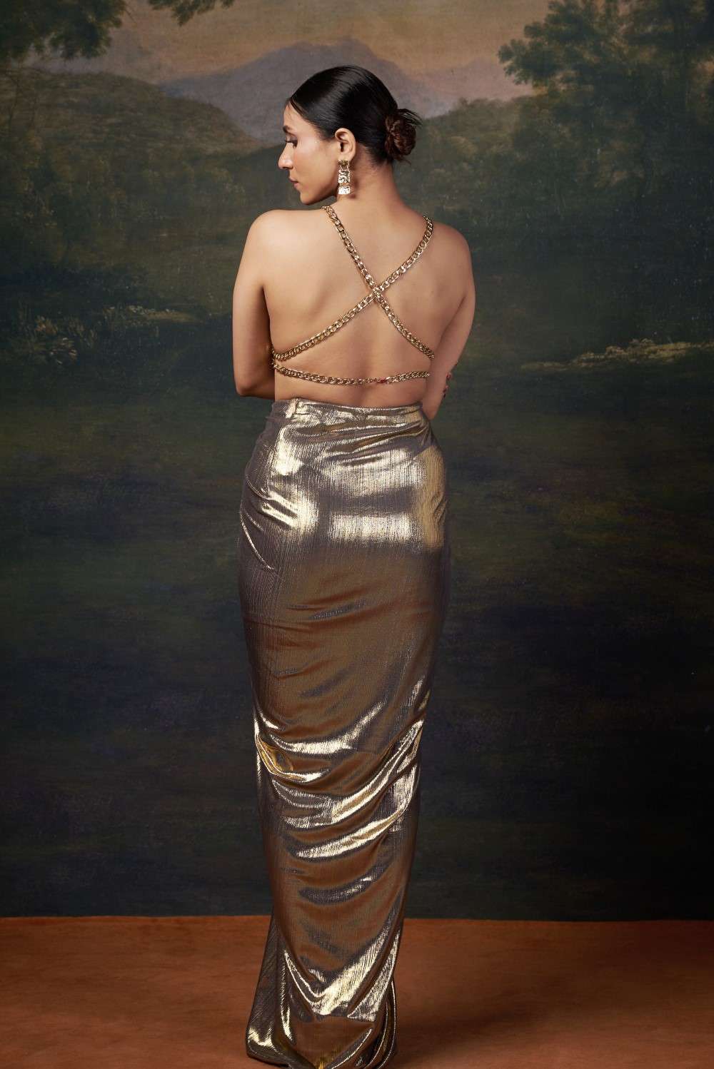 Backless Halter Neck Hand-Embroidered Blouse with Draped Dhoti image 6