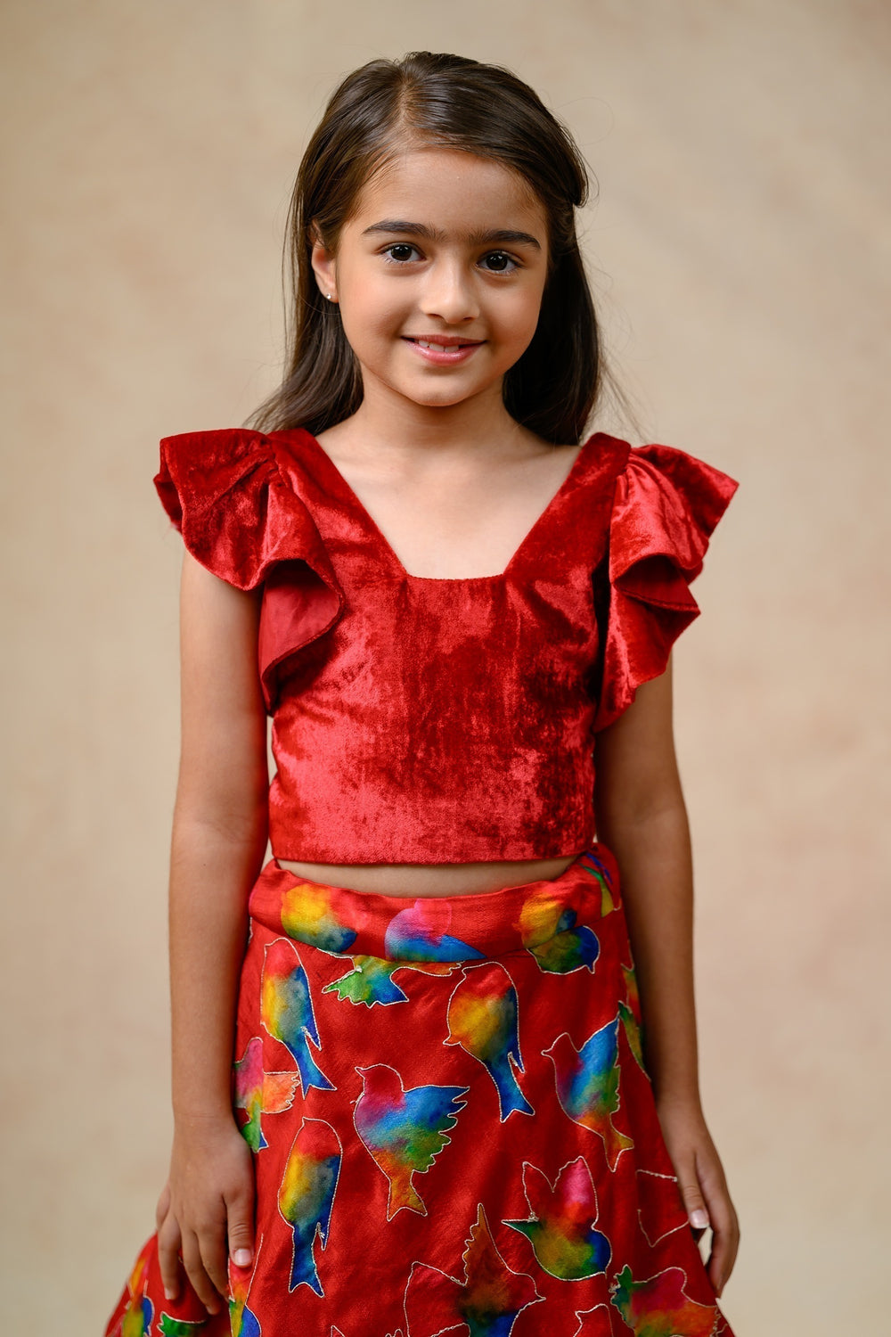 Hand Embroidered Lehenga With Ruffle Blouse And Feather Dupatta image 10