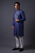Frost grey gold fully hand embroidered mirror kurta set image 0