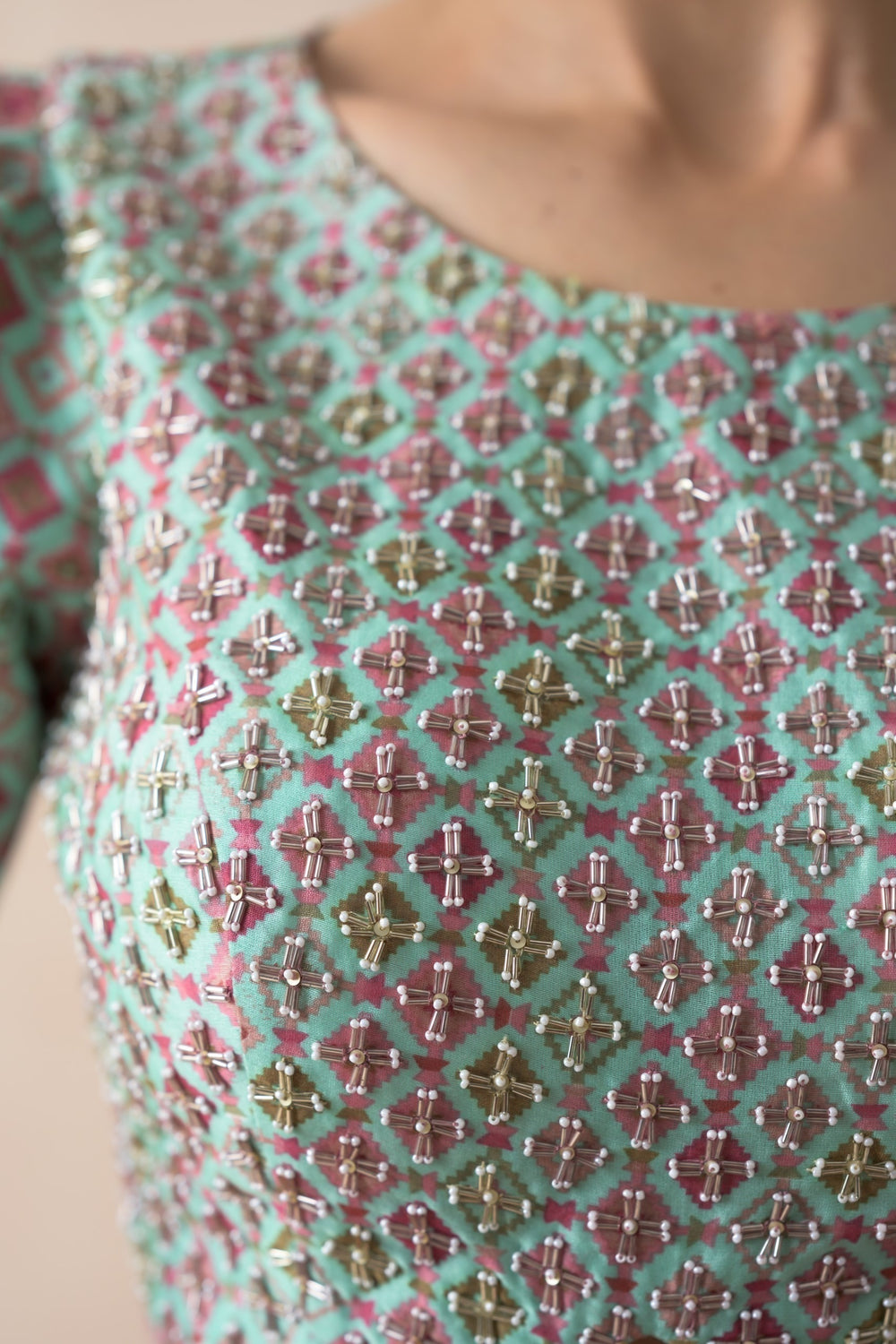 Embroidered blouse with organza lehenga, dupatta image 9