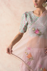 Embroidered blouse with organza lehenga, dupatta image 13