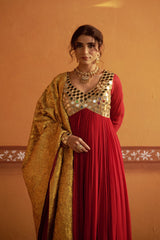 Hand-Embroidered Anarkali with twin dupatta image 2