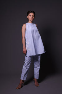 Blue and White Stripes Coord Set with Embroidery image 1
