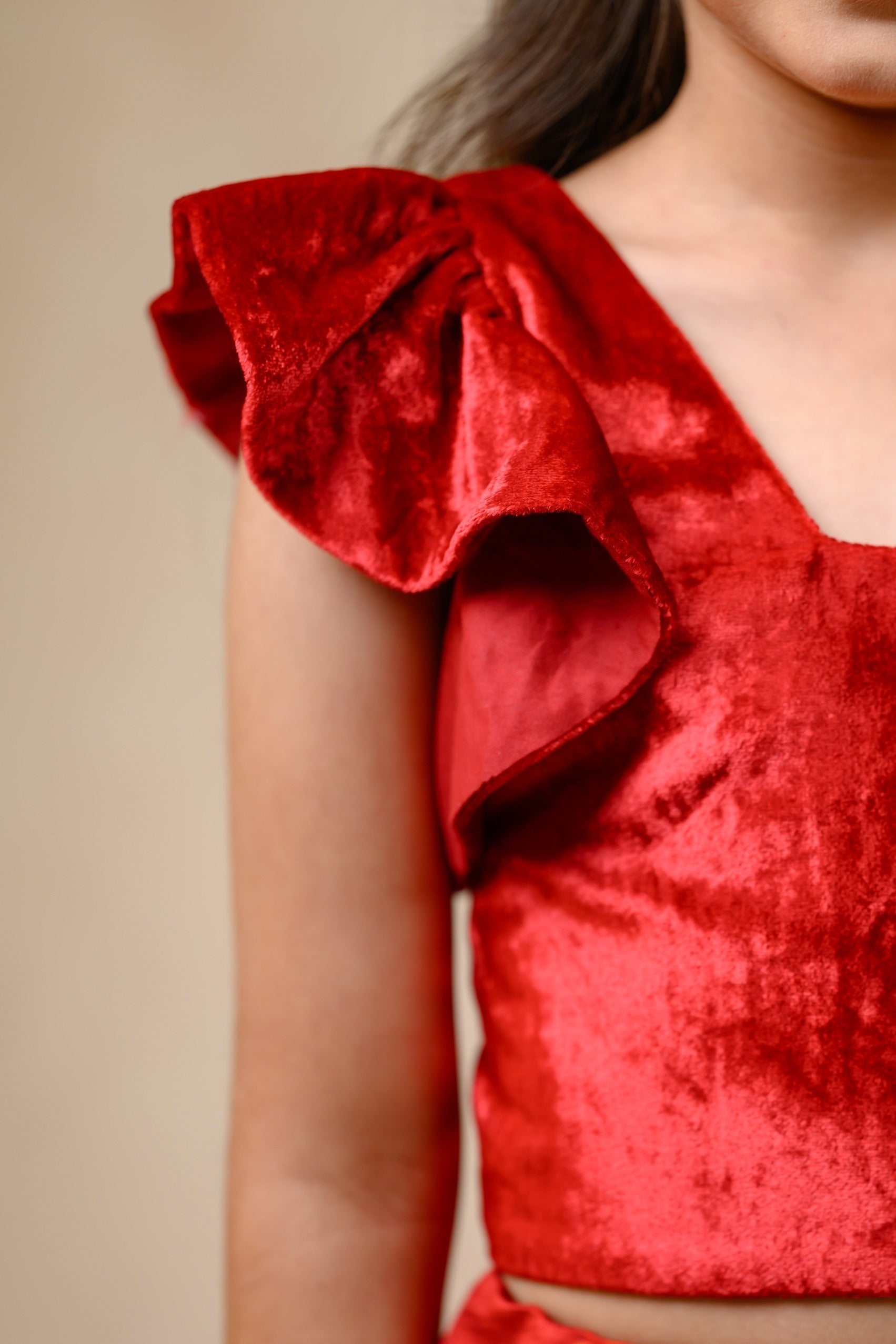 Hand Embroidered Lehenga With Ruffle Blouse And Feather Dupatta image 9