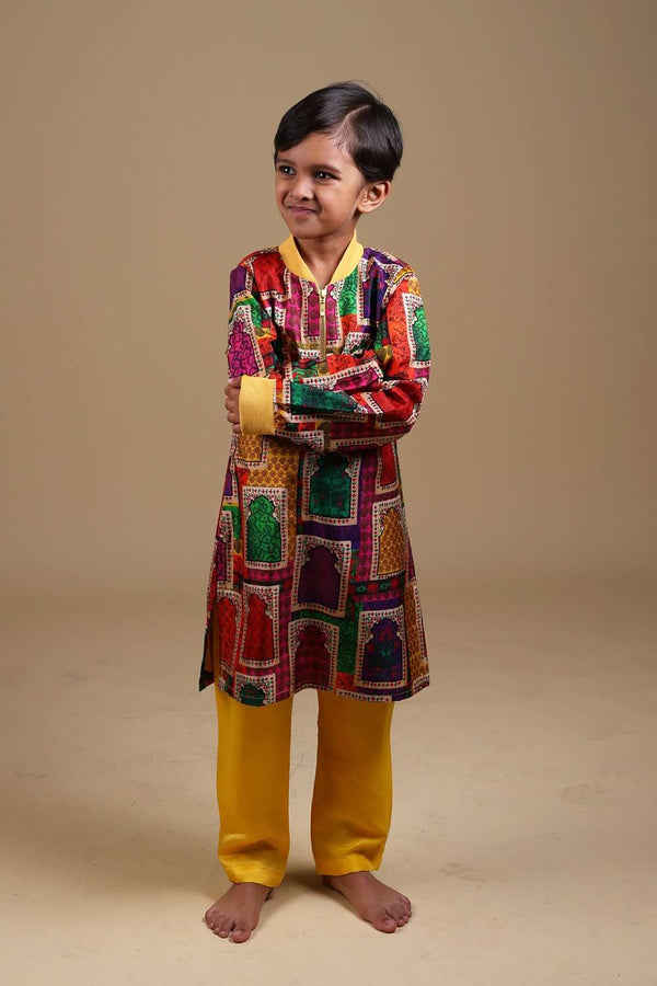 Hand-Embroidered Jharokha Print Twinning Set for Brother  +  Sister image 1