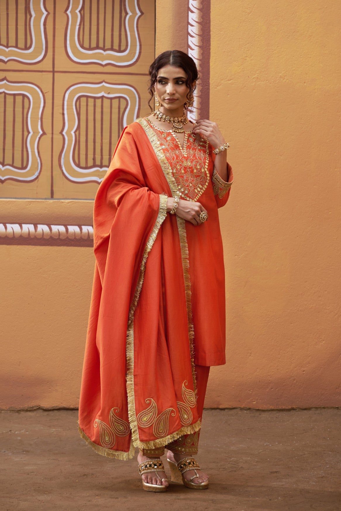 Hand embroidered katdana work kurta set with dupatta image 6