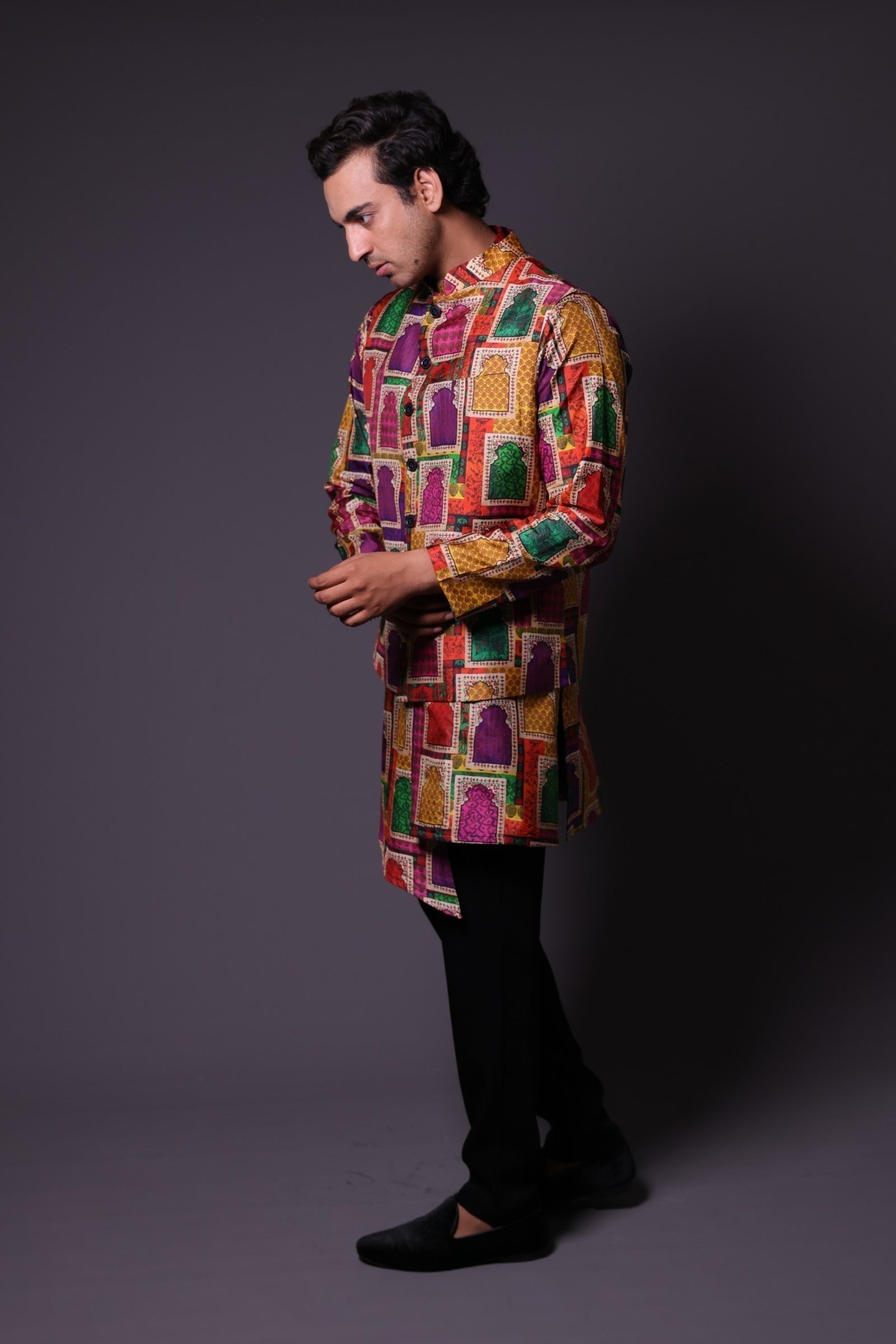 Nehru Jacket With Asymmetrical  Kurta And Pant image 3