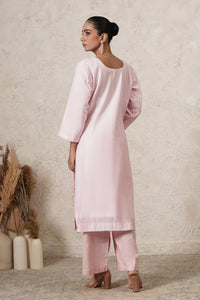 Gulabi Hand-Embroidered Kurta Palazzo Set with Dupatta | Light Pink | Chanderi & Satin | Women | THETAA