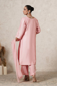Gulnaar Hand-Embroidered A-Line Kurta Palazzo Set with Dupatta | Dark Pink | Chanderi & Satin | Women | THETAA