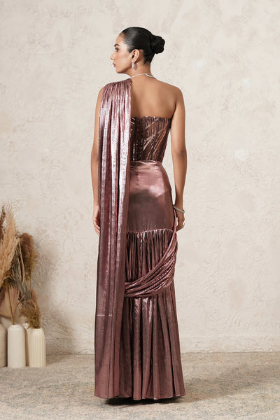 Masoom embroidered corset blouse with Metallic Pre-Draped Saree