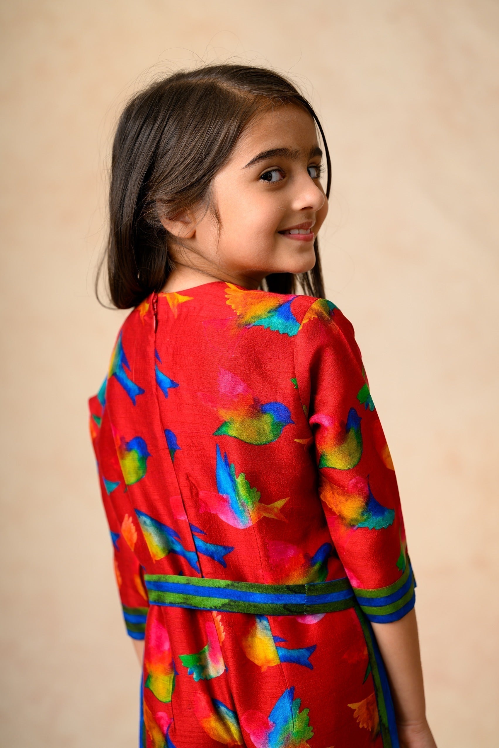 Pure silk organza with birds print twinning set for Mom + Daughter image 11