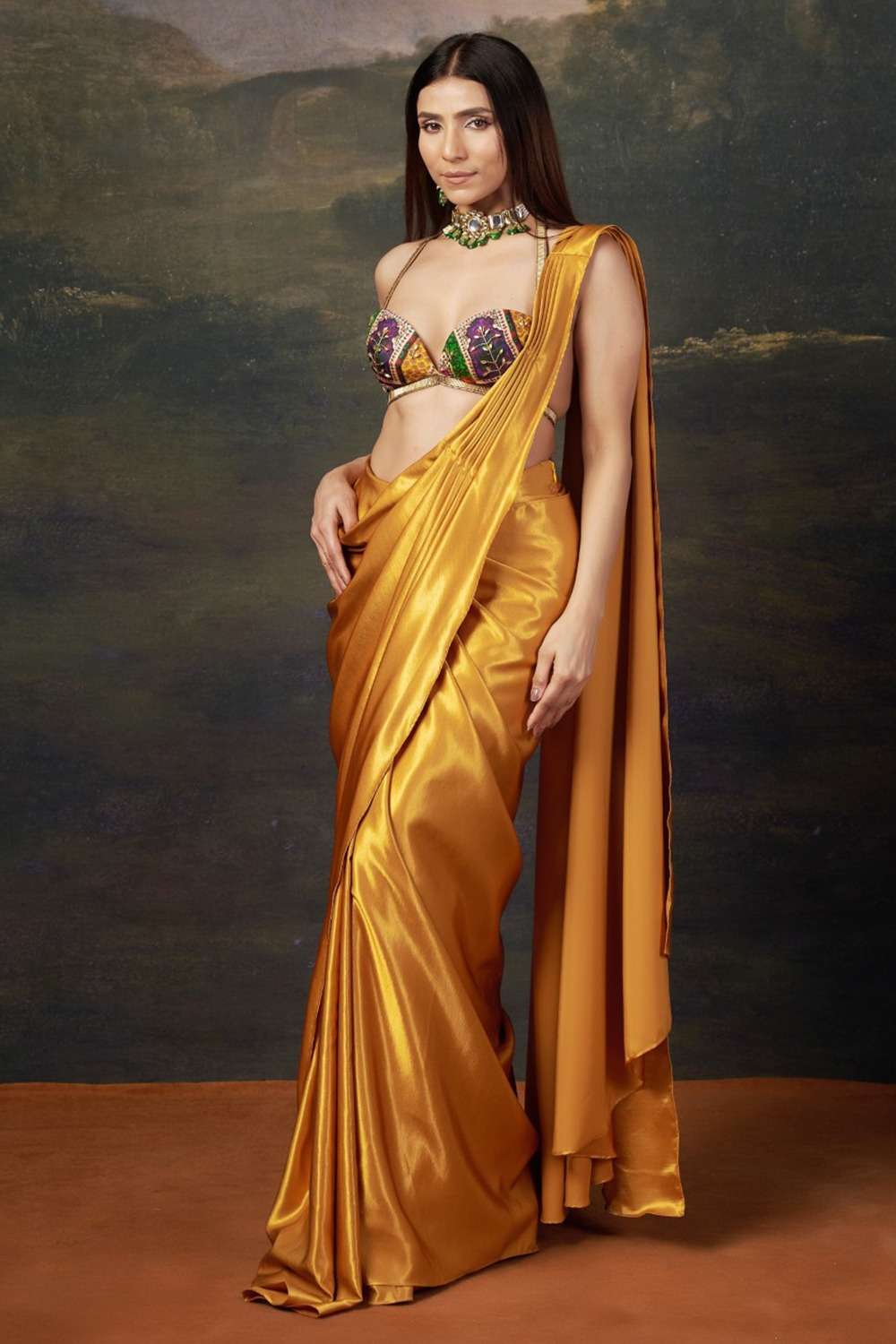 Liquid gold saree with Cleopatra blouse image 1