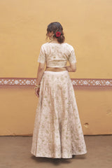 Ivory gold jaal work fully embroidered lehenga with blouse and dupatta image 1