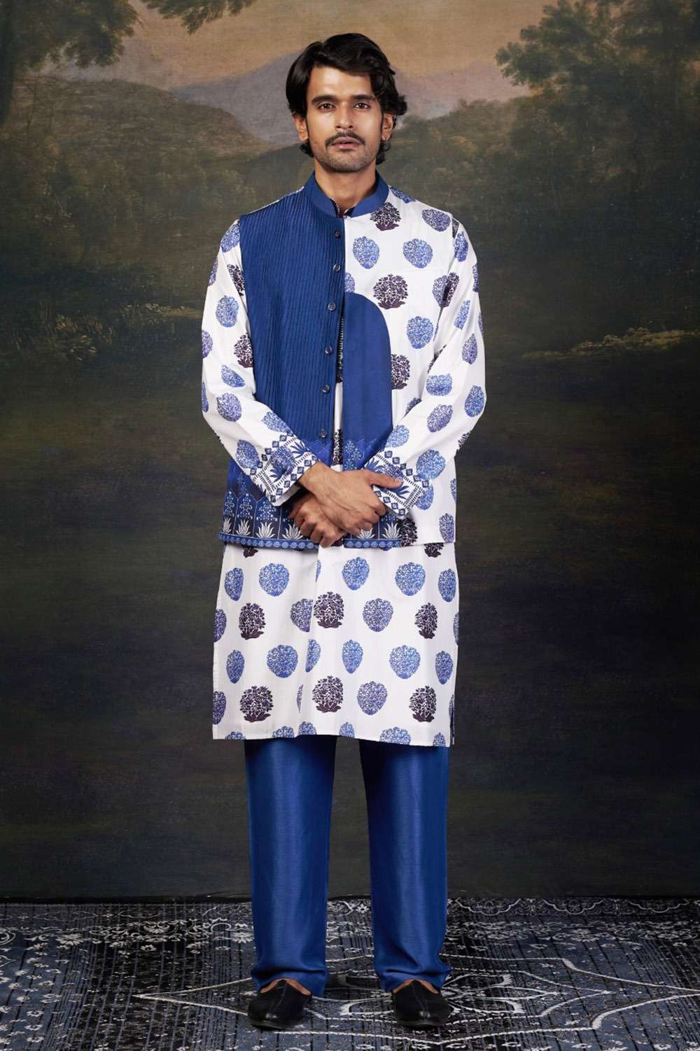 Buti Print Nehru Jacket with Kurta & Pyjama image 0