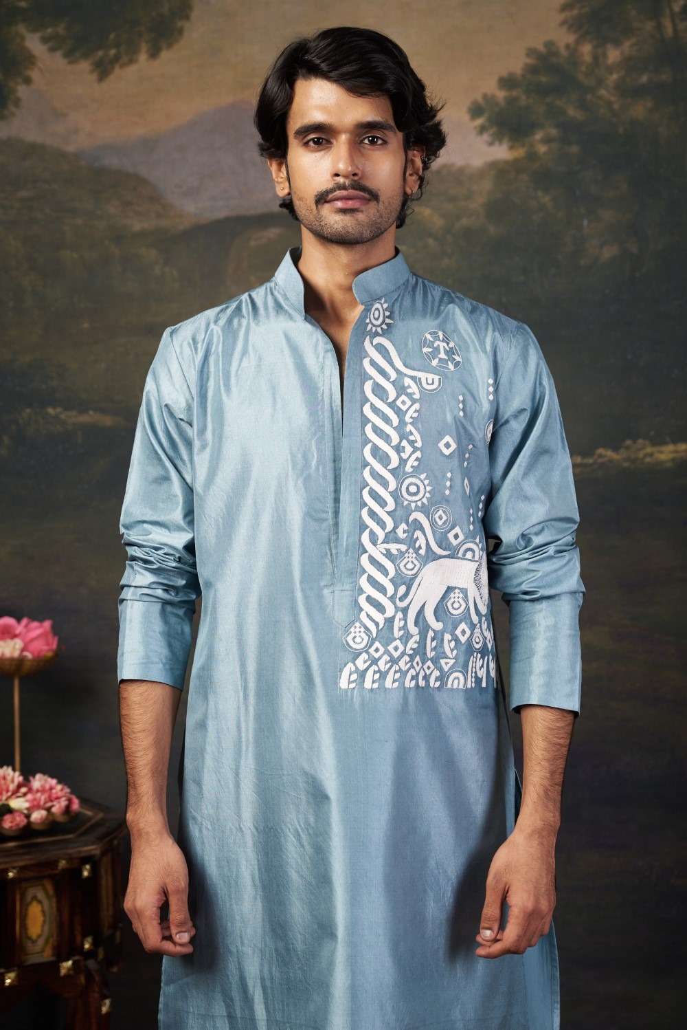Hand-Embroidered Kurta with Pyjama image 6