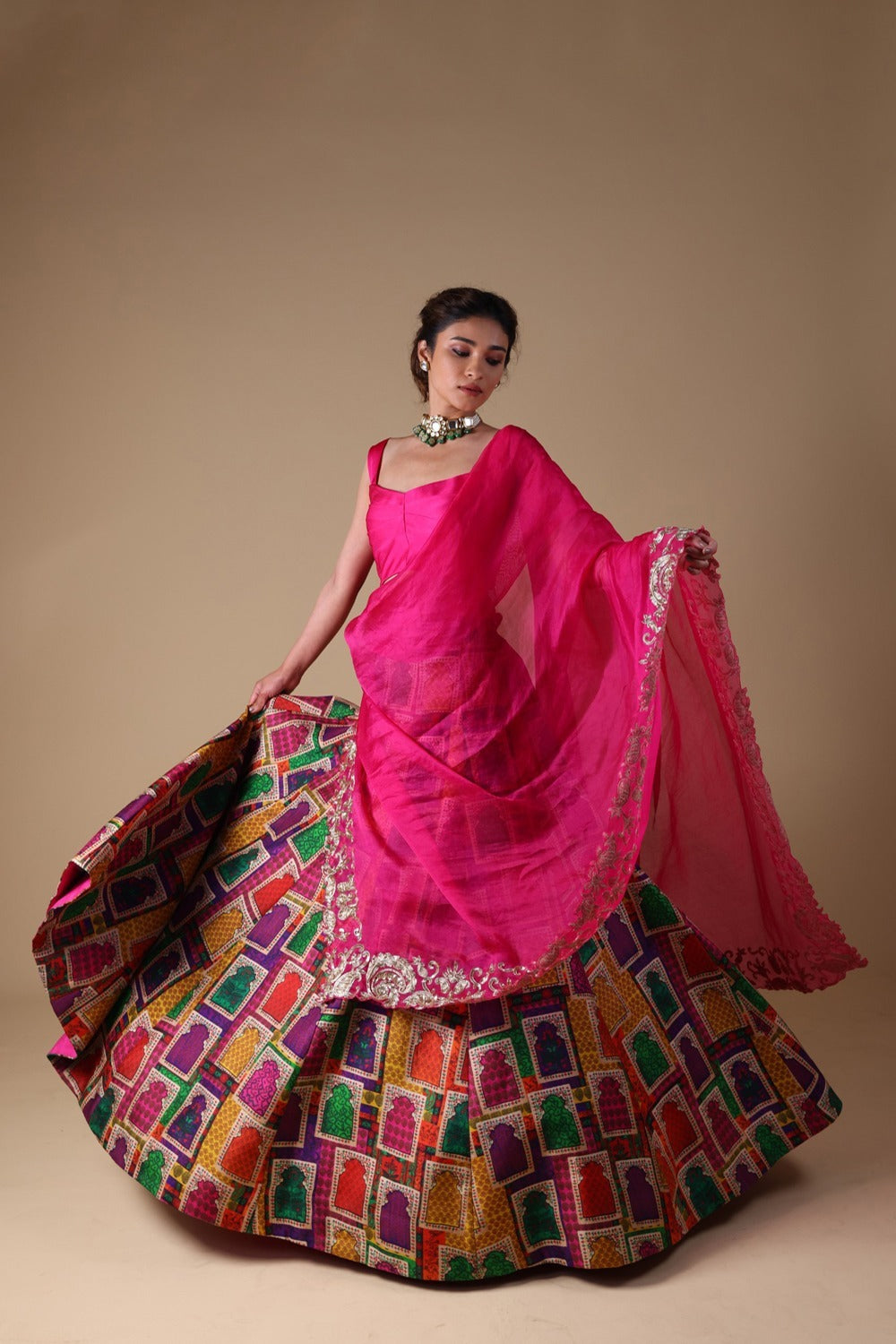 Mitali Nag Hand-Embroidered Zardosi Work Dupatta With Lehenga And Blouse image 1