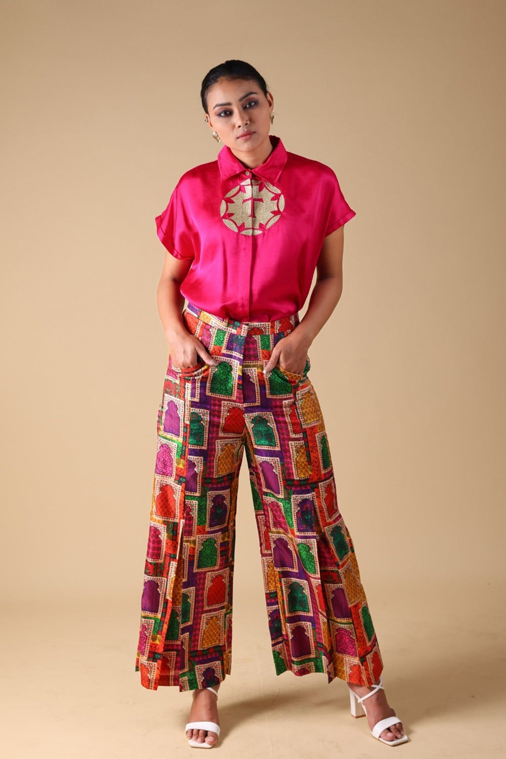 Hand Embroidered Shirt With Pleated Pants image 0