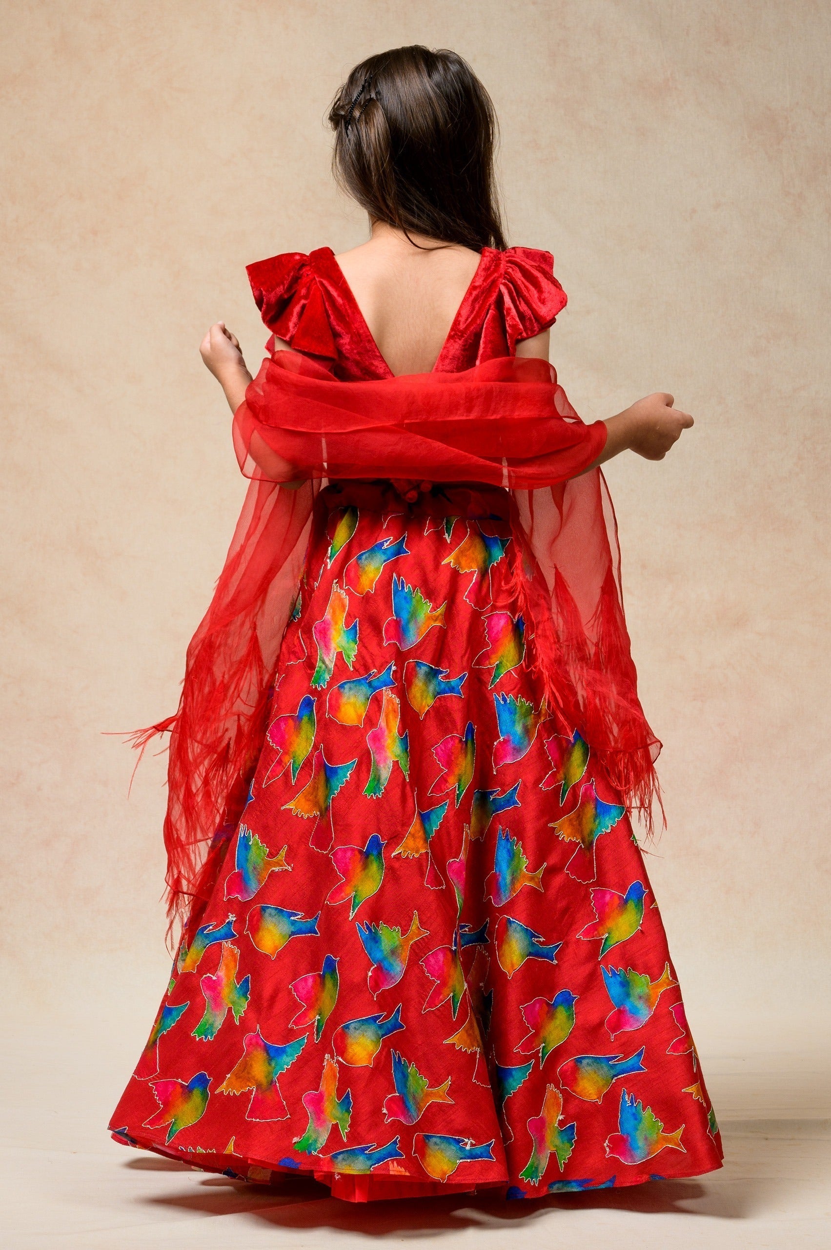 Hand Embroidered Lehenga With Ruffle Blouse And Feather Dupatta image 4