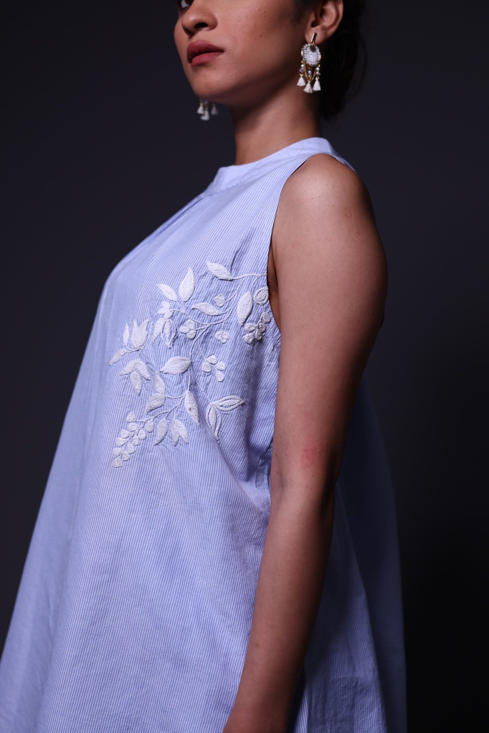 Blue and White Stripes Coord Set with Embroidery image 5