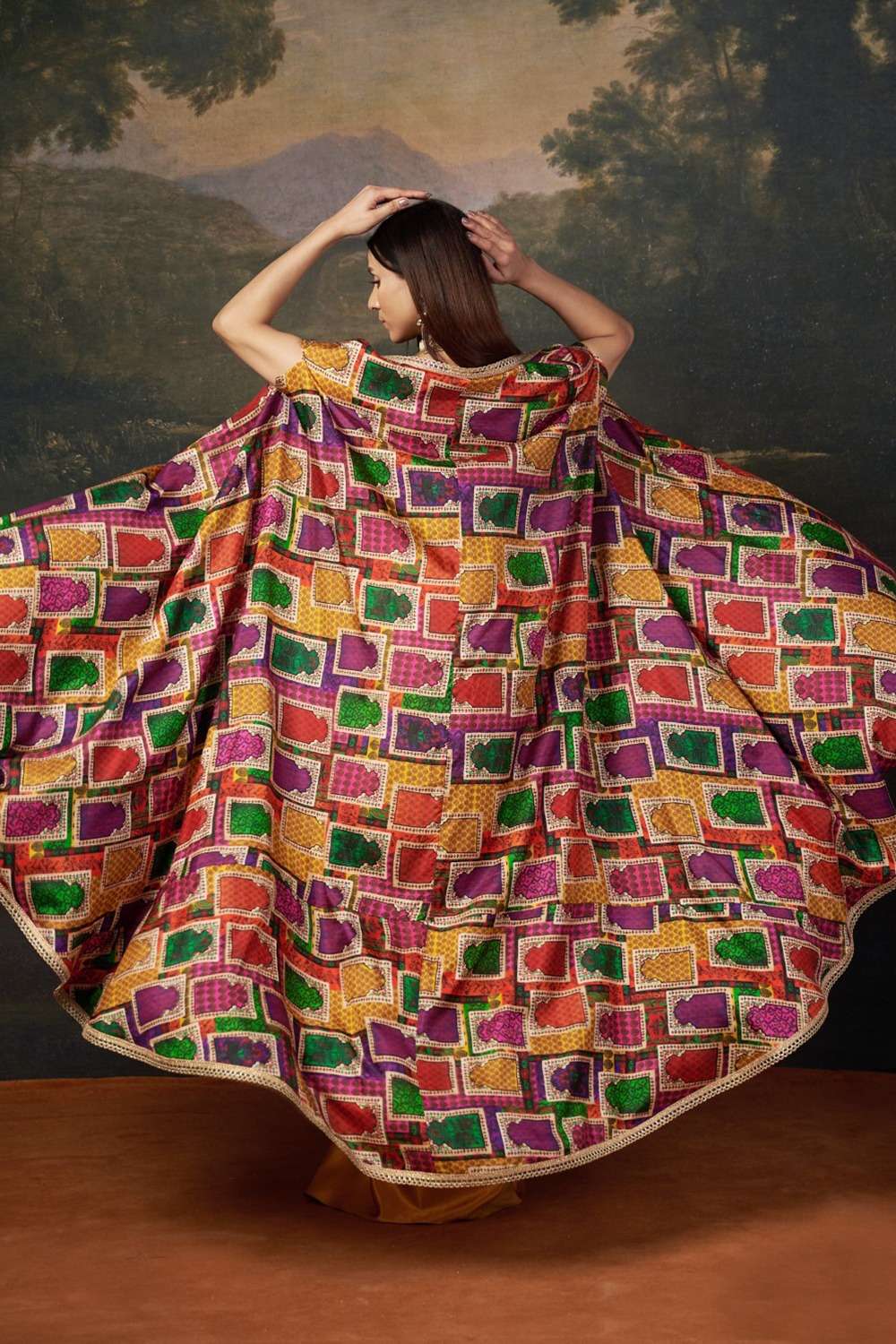 Bold Bralette Blouse with Embellished Handwork, Cape & Dhoti image 4